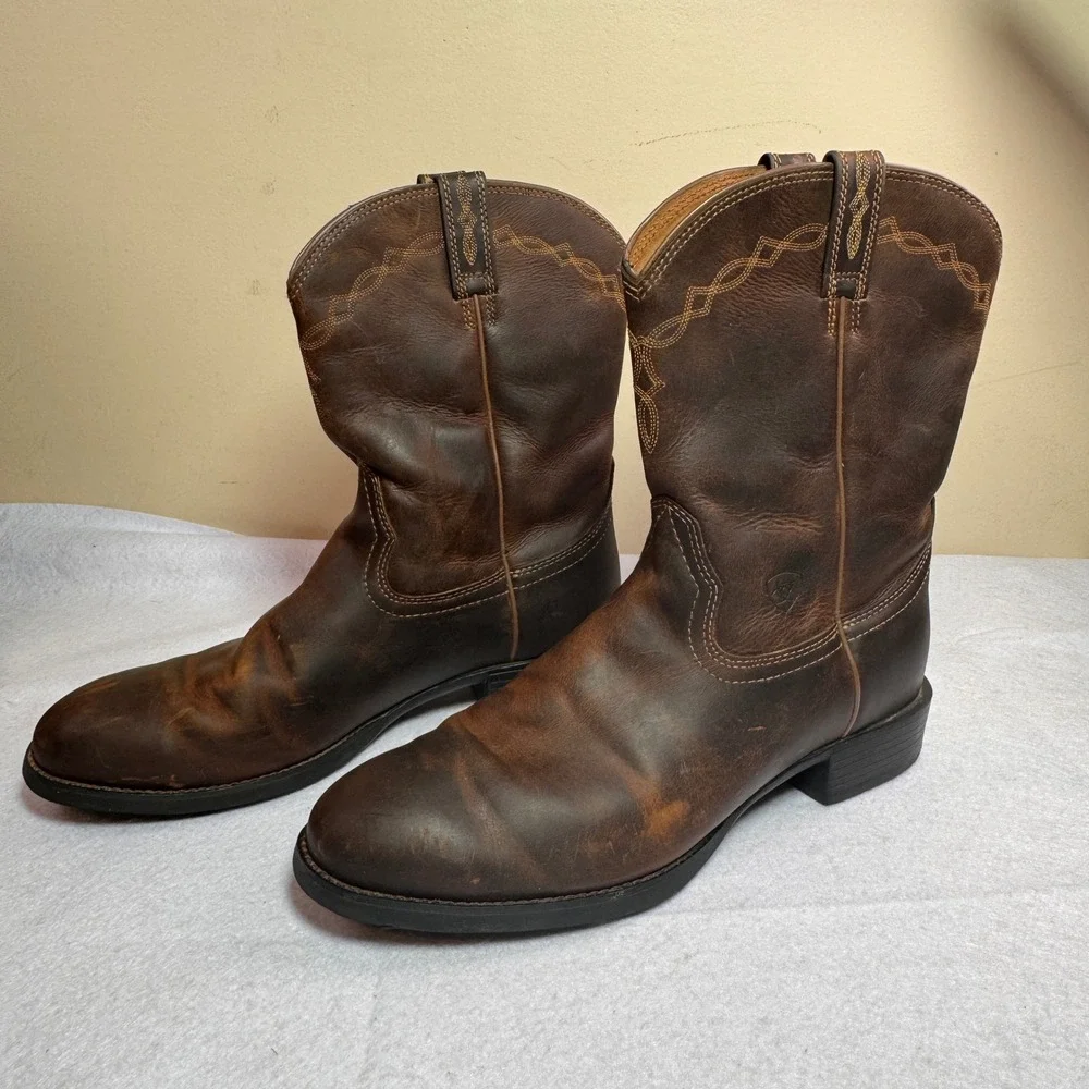 Ariat Mens Heritage Roper Distressed 13D Brown Leather Western Cowboy Boots ATS - Picture 15 of 15